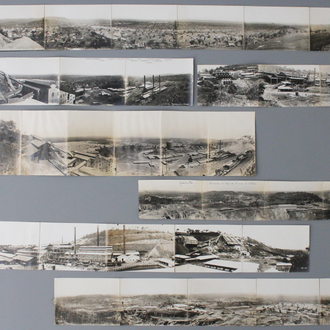 Collection de photos panoramiques et autres en noir et blanc dont la plupart de sites de mines, Congo belge, 20e