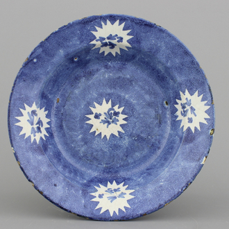 A Brussels faience blue ground plate, 18th C.