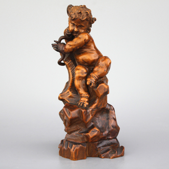 A carved boxwood figure of Hercules with a snake, ca. 1620