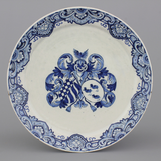 A Dutch Delft plate with a coat of arms, ca. 1700