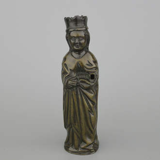 In brons gegoten beeld van Maria, met kroon, ca 1500