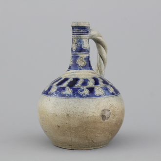 A rare Westerwald twisted handle jug, 17th C.