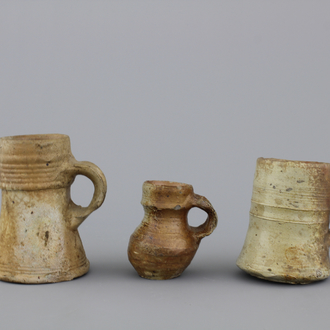 A group of 6 German stoneware mugs and jugs, 16th C.