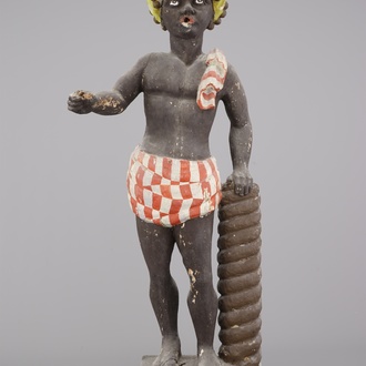 Grande sculpture en bois peint d'un Maure ou d'un indien, Pays Bas, 18e