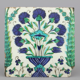 A Damascus tile with a flower vase, ca. 1600