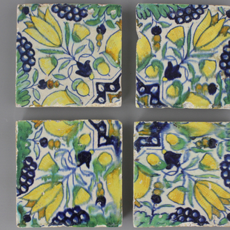 A set of 4 rare small format Dutch Delft tiles, 17th C.