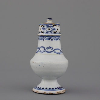 A Brussels faience blue and white caster, 18th C.
