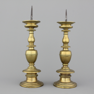 A pair of large bronze candlesticks, Italy, ca. 1600