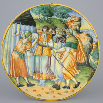An Urbino maiolica "Istoriato" plate with a scene from the Exodus, 16th C.