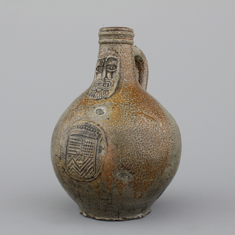A Raeren stoneware armorial bellarmine jug, 17th C.