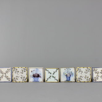 Collection de 9 carreaux polychromes, Bruxelles ou Lille, 18e