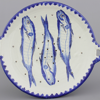 A large Frisian Delftware Makkum fish strainer, 19th C.
