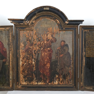 Flemisch school, dated 1555, A tryptich with Saint-Christopher