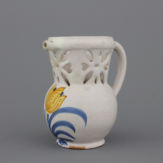 A French Nevers puzzle jug, 17th C.