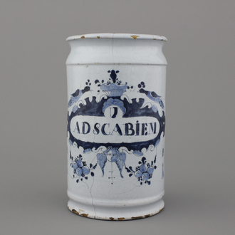 A Dutch Delft blue and white pharmacy jar, 18th C.