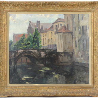 Gaston Haustraete (1878-1949), "Vue sur le Quai de la Main d'Or", Bruges