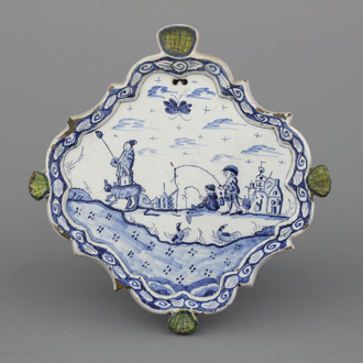 A Dutch Delft plaque with a chinoiserie fishing scene, 18th C.