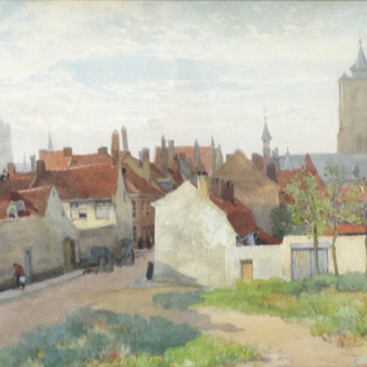 Louis Titz, (1859-1932), "Ypres des remparts", daté 1905