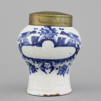 A Dutch Delft blue and white miniature apothecary jar, 18th C.