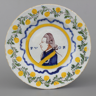 A Dutch Delft polychrome orangist royal portrait plate, 18th C.