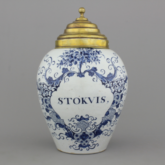 A large Dutch Delft tobacco jar, "Stokvis", 18th C.