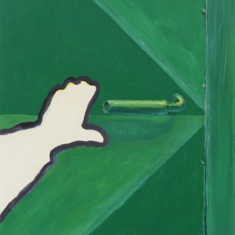 Roger Raveel (1921-2013), "La Porte verte", huile sur papier, monté sur toile.