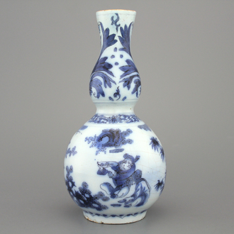 Vase double gourde en faïence de Delft, bleu et blanc, env. 1680