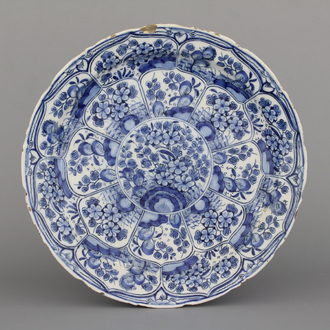 A Dutch Delft blue and white chinoiserie dish, 18th C.