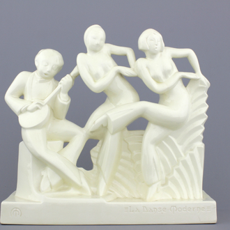 Zeldzame Boch Keramis sculptuur "La Dance Moderne", ontwerp Charles Catteau, 20e eeuw