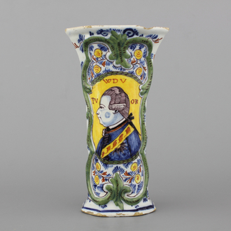 A rare Dutch Delft orangist royalist portrait vase, 18th C.