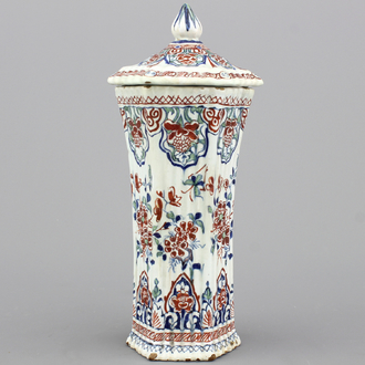 A fine Dutch Delft cashmere palette vase and cover, ca. 1700
