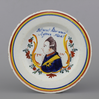 A Dutch Delft polychrome orangist royal portrait plate, 18th C.