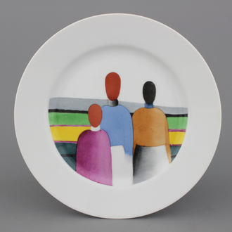 A Russian suprematism plate, Imperial Porcelain Factory, after Malevich