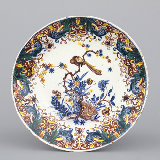 An unusual Dutch Delft polychrome kakiemon style plate, 18th C.