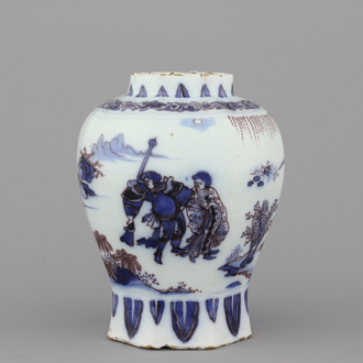 A Dutch Delft blue, manganese and white vase, 17th C.
