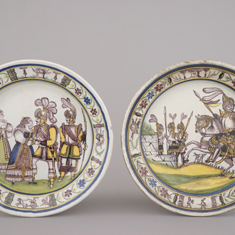 Deux plats en faïence polychrome française, probablement Lille, atelier Wamps-Masquelier, fin 18e