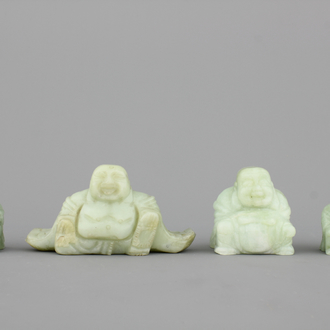 A group of 4 Chinese carved hardstone figures of buddha, 20th C.