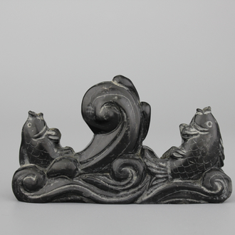 Support à pinceaux chinois en pierre sculptée, 19e-20e