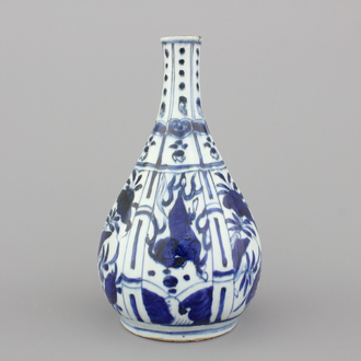 A Chinese blue and white Ming dynasty Wan-Li bottle with horses, 16th C.