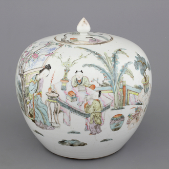 Pot fin à gingembre couvert en porcelaine de Chine, signé Qianjiangcai, 19e-20e