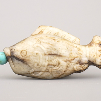 A Chinese fish-shaped carved hardstone snuff bottle