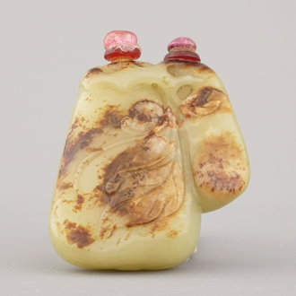 A Chinese celadon jade twin snuff bottle