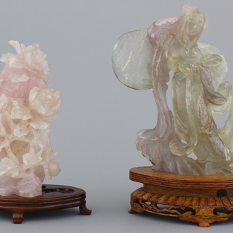Deux figures sculptées en quartz rose, Chine, 19e-20e