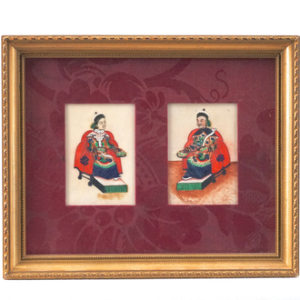 Lot van 6 Chinese schilderijtjes op rijstpapier, 18e-19e eeuw