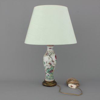 A Chinese porcelain famille rose vase mounted as lamp, 18th C., Qianlong