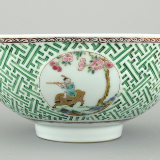 A Chinese porcelain famille rose relief-decorated bowl, Yongzheng, 1722-1735