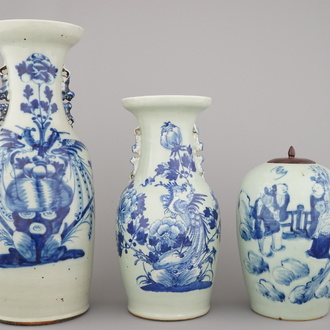 A set of 3 Chinese porcelain celadon vases, 19/20th C.