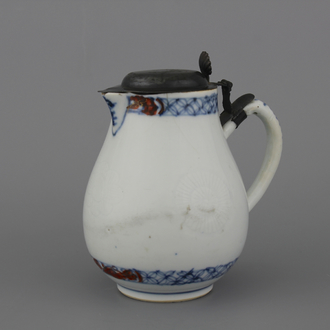 A Chinese porcelain doucai pewter-mounted jug, Qianlong, 18th C.