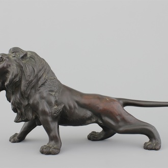 A Japanese bronze figure of a lion, Meiji, 19th C.