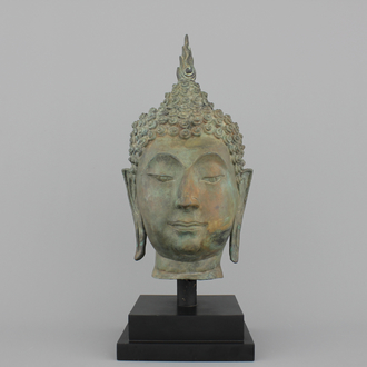 Boeddhahoofd in brons, Thailand, 20e eeuw